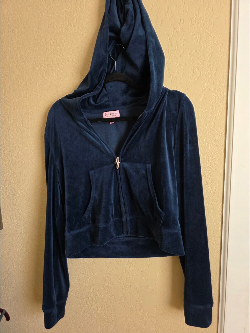 Y2k vintage Juicy Couture Navy Blue Velour Hoodie Jacket XL